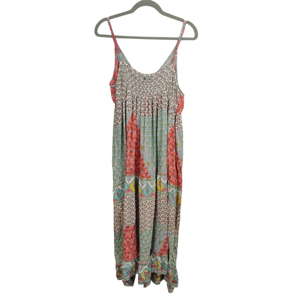 Z&L Maxi Dress Women’s Med Boho Paisley Print Tiered V-Neck Coral/Teal - Picture 3 of 4